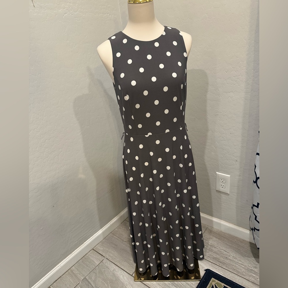 Ralph‎ Lauren Gray Polka Dot Midi Dress